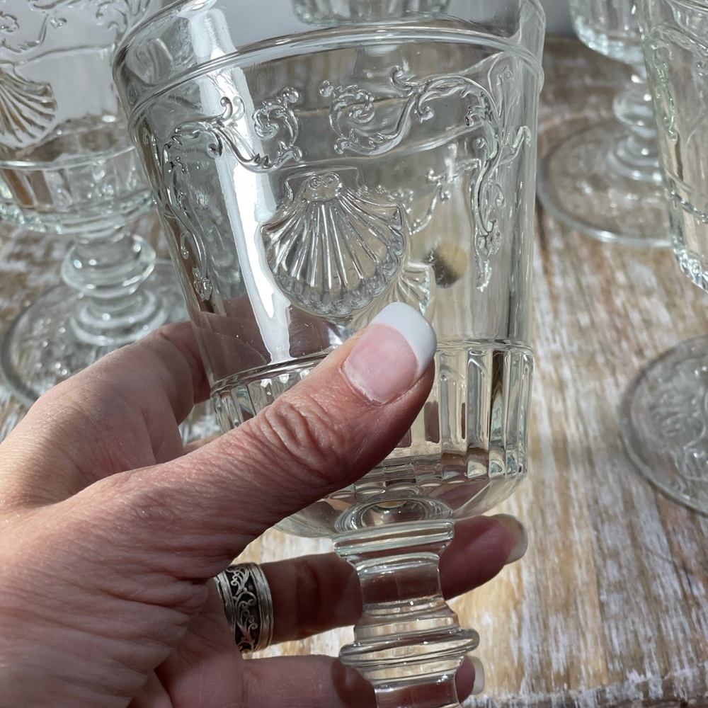 Vintage La Rochere clear ornate drinking Glass seashells France